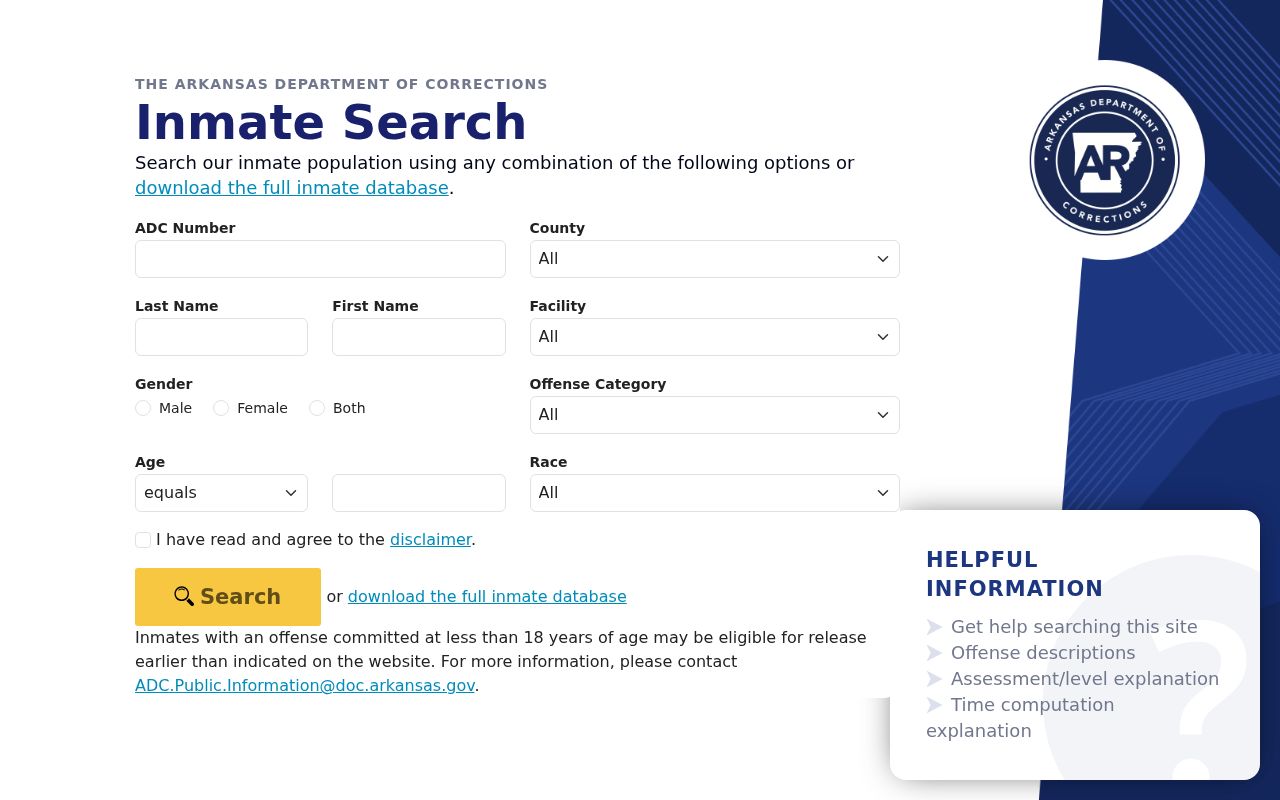 Cabot neighbors reference to the official Arkansas inmate search