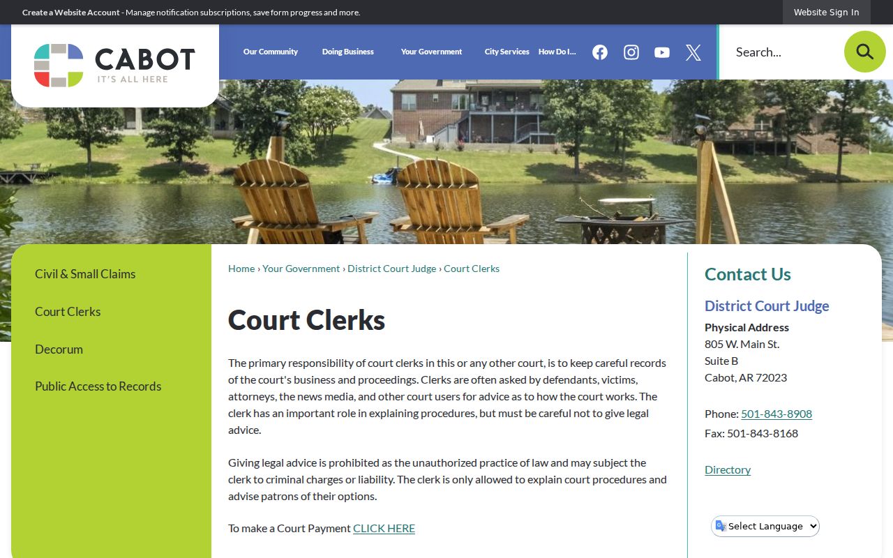 Cabot resident lookup contact information for District Court clerks