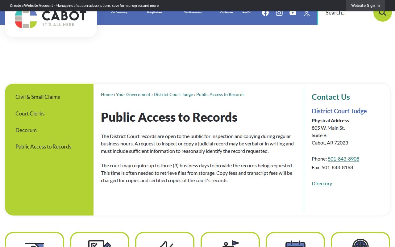 Cabot resident lookup court record inspection and copy procedure