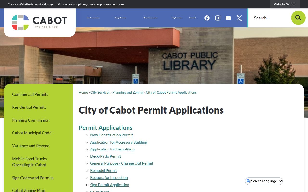 Cabot street directory permit application forms